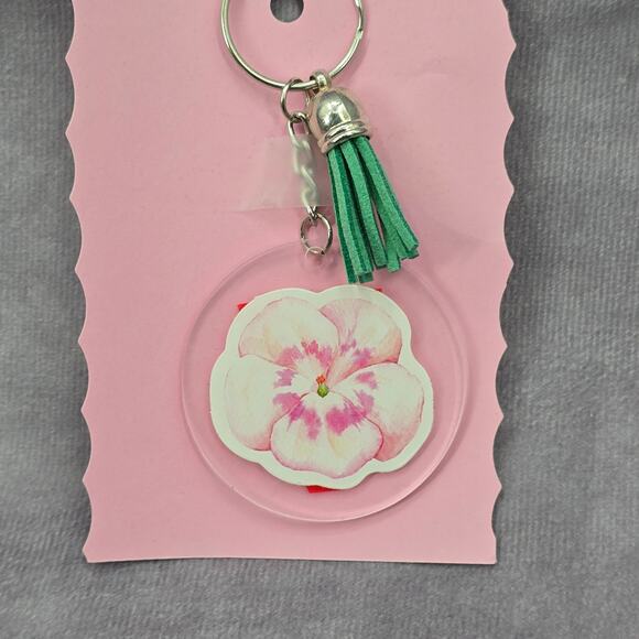 Letter Keychain Clear Silver Circle Handmade Acrylic Tassel Flower V Green - Picture 3 of 3